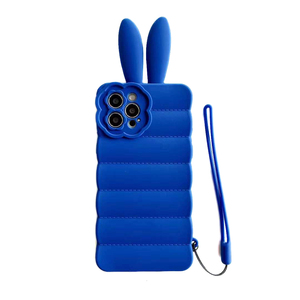 高品質高級3Dうさぎ耳付きiPhone13 Pro Max用スマホケース、フラワーデザイン耐衝撃スマホケース - Product Image 1