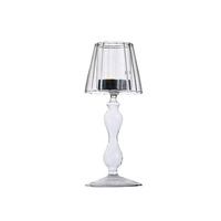 Lampe de table en verre transparent rayé de style européen, porte-bougie haut, ornement décoratif pour mariage et maison - Vente chaude