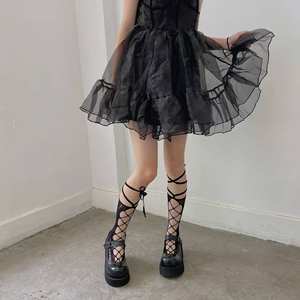 ถุงเท้ายาวถึงเข่าแฟชั่นแบบกลวง,ถุงเท้าลูกวัวตาข่ายลูกไม้สีดำและสีขาวแบบโลลิต้า - Product Image 2