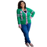 Cardigan grec léger en acrylique et coton tricoté, personnalisé OEM/ODM, pour femme, idéal pour les sororités – Vente en gros