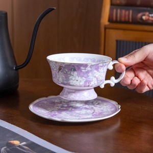 ชุดกาแฟพร้อมจานรองลายดอกไม้ขอบทองสไตล์ยุโรป - ชุดน้ำชาสำหรับจิบน้ำชายามบ่าย - Product Image 2