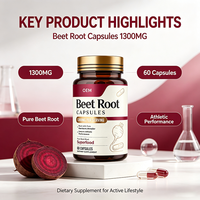 Capsules de racine de betterave OEM 1300 mg par portion Poudre de racine de betterave pure Superaliment 60 capsules Complément alimentaire