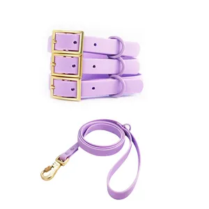 Custom Soft PVC Waterproof Metal Buckle Dog Collar Leash Adjustable With Metal Tag Personalized Solid Dog Collar