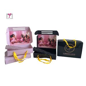Foreign Locs Custom Paper Gift <b>Box</b> With Handle For Wig Packaging Art Paper Self Erecting Rectangle Design UV Printing - Product Image 5