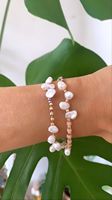 Bracelet en perles d'eau douce superposées avec de minuscules perles de pierre naturelle facettées, simple, réglable, nœud minimaliste, bijoux cadeaux pour elle