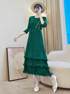 2025 autunno, nuovo arrivo, abito Midi da <span class=keywords><strong>donna</strong></span> a pieghe a pieghe - Product Image 3