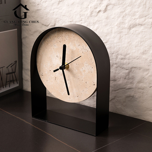 Décoration de salon de luxe, décoration d'intérieur, ornement d'horloge en pierre de grotte en métal - Product Image 6