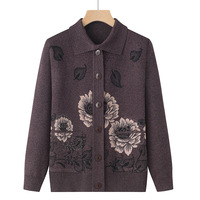 Ventes chaudes, veste en tricot jacquard pour femmes, classique pour les femmes âgées, cardigan ample pour grand-mère, cardigan en tricot pour femmes