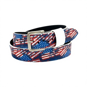 Ceinture de baseball décontractée avec motif drapeau américain, impression par transfert thermique, boucle rectangulaire argentée, design durable - Product Image 1