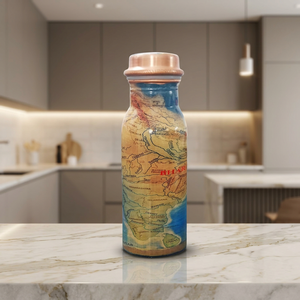 Botella de agua de cobre con diseño de mapa vintage y tapa de cobre, portátil para viajes - Product Image 1