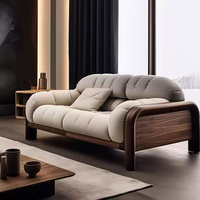 Canapé sectionnel semi-circulaire en tissu noyer haut de gamme moderne certifié ISO9001 Maxky, bois massif, trois/quatre places, salon