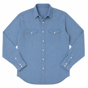เสื้อเชิ้ตเดนิม Chambray 8 ออนซ์ แขนยาวสำหรับผู้ชาย ลุคสบายๆ ซักแล้ว ใส่โลโก้ได้ตามสั่ง สไตล์ตะวันตก ติดกระดุมแบบ Snap ผลิตแบบ OEM ODM จากบังกลาเทศ - Product Image 2