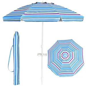 Custom 7.2 Ft 8 Ribben Draagbare Verstelbare Stalen Polyester Waterdichte Luifel Strand Paraplu Tilt Zand Anker Bekerhouder Met Carr