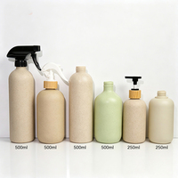 Botella Redonda Recargable con Bomba de Presión, de Paja de Trigo Biodegradable, con Collar de Bambú y Logotipo Personalizado para Amenidades de Hotel