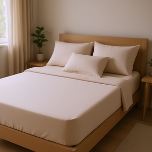 Viasoft <b>King</b> <b>Size</b> Almond Flat <b>Sheet</b> Set, 500TC Polyester <b>Bedding</b>, Solid Color, All-Season, Washable, 600gsm, Classic Style for A - Product Image 2