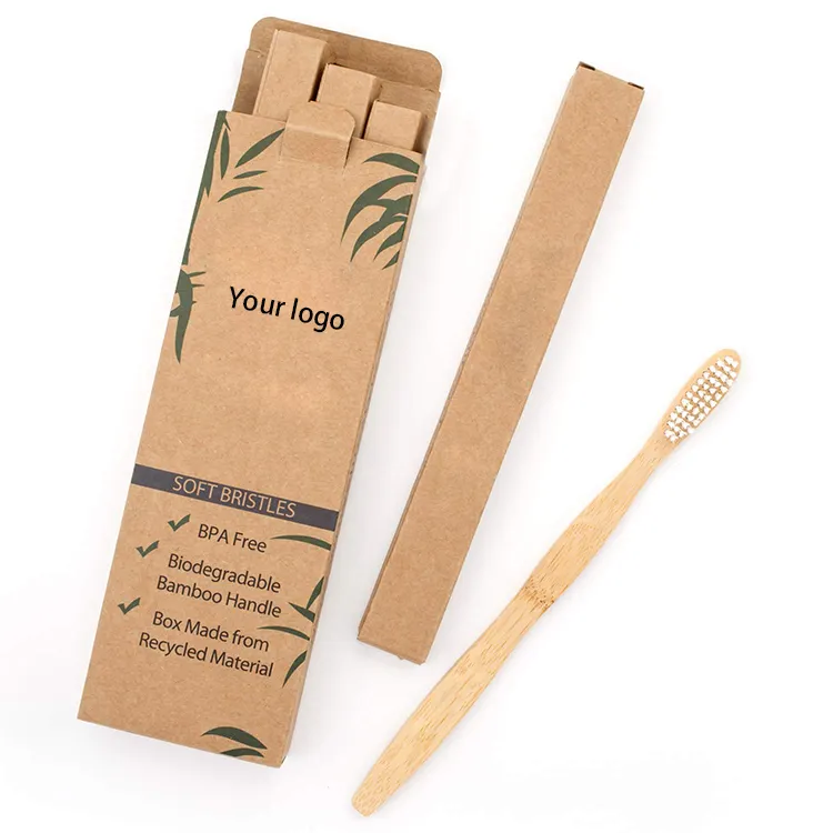 Nouveau style fantaisie écologique logo personnalisé en gros brosse à dents en bambou