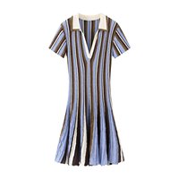 SHENZHU 2026 Robe d'été style preppy coupe ajustée, col rayé color block, manches courtes, coupe trapèze 8779141