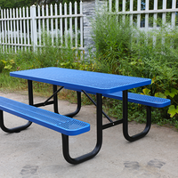 Mobilier d'extérieur bleu commercial table de pique-nique en acier avec banc extérieur restaurant métal table à manger jardin patio table basse
