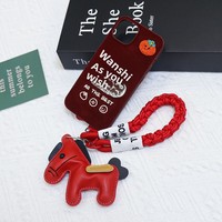 TOLKA Neujahrs-Festliches Rotes Pony-förmiges Handyband mit Logodruck aus Polyester-Material Unisex-Design für Mobiltelefon, Tasche, Gepäck