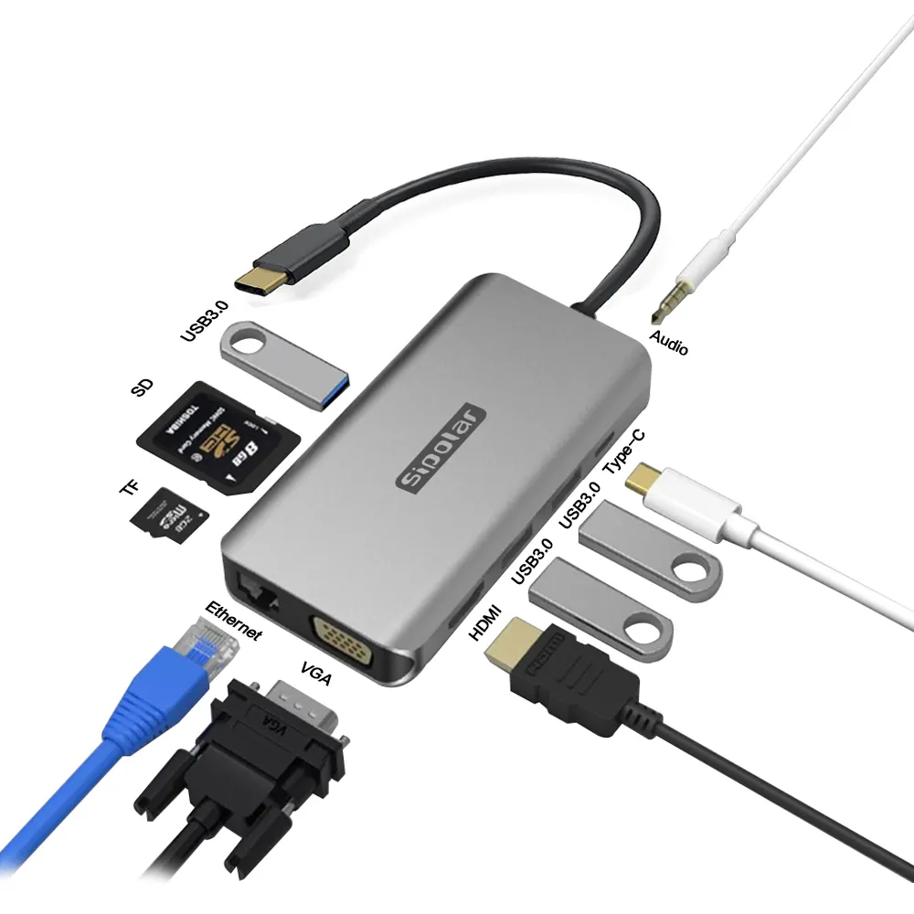 Penjualan laris TX-1001 Sipolar Hub usb Tipe c untuk Laptop 10 in 1 adaptor Hub usb c untuk aksesori ponsel