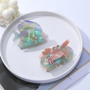 <span class=keywords><strong>Pince</strong></span> à cheveux tendance style dessin animé, motif <span class=keywords><strong>crabe</strong></span> et poisson, en acétate <span class=keywords><strong>de</strong></span> haute qualité, <span class=keywords><strong>pince</strong></span> à griffes en acétate - Product Image 2