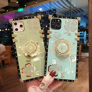 Funda cuadrada de lujo para Xiaomi Redmi Note 11pro, 10a, 10c, POCO F3, anillo de diamante de lujo, funda trasera para móvil con diamantes de imitación