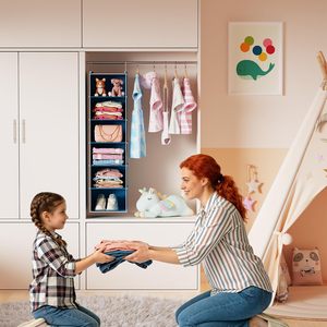 6-<b>Shelf</b> Hanging Closet Organizer 33x15x85cm Foldable Storage <b>Shelves</b> With <b>Hooks</b> For Bedroom Neatening - Product Image 2