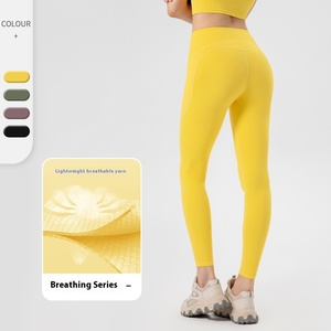 Respirant taille haute Yoga pantalon pour femmes solide course Fitness sport nu sensation pantalons longs contrôle du ventre <span class=keywords><strong>soleil</strong></span> grande taille - Product Image 3