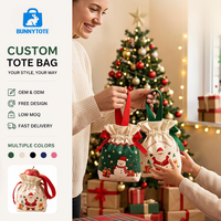 Kantong Hadiah Kanvas Ramah Lingkungan BunnyTote Natal dengan Tali Serut MOQ100 Logo Kustom Tahan Lama Dapat Didaur Ulang Dapat Digunakan Kembali Tas Permen