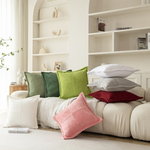 18x18 Inch Boho Accent Throw Pllows Broadside Striped Patchwork Soft Corduroy Pillowcases - Product Image 3