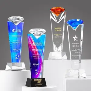 2024 New High-End A Variety Of Processes Creative Dazzling Color Printing Diamond Glass Honor Award Sublimation Trophy Crystal