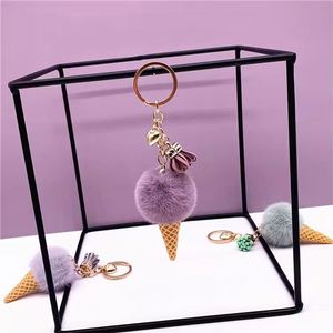 Llavero de Peluche con Forma 3D de Helado, Diseño de Gamuza Sintética, Accesorios para Llavero, Pompones, Llavero de Lujo con Bola Esponjosa - Product Image 2