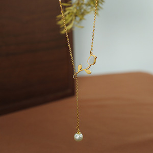 Collier Tulipe Style Français Or 43,5 cm Pendentif Plante Bijou Quotidien - Product Image 2