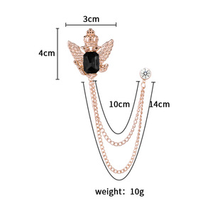 Broches personnalisées en forme d'<span class=keywords><strong>aigle</strong></span> double avec cristaux noirs et chaîne à pampilles pour hommes, broches pour costume d'homme, mariage - Product Image 5