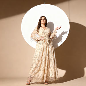 Robe Abaya plissée élégante et luxueuse en polyester imprimé pour femmes musulmanes, vente en gros personnalisée, fournisseur du Moyen-Orient - Product Image 2