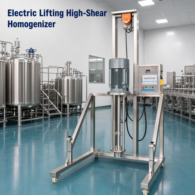 Electric Lifting High Shear Homogenizer Mixer 304 Stainless Steel Variable Speed 0-3000rpm Motor Gear Food Chemicals