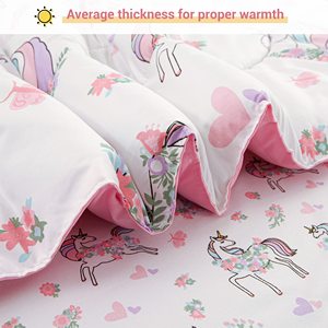 Set di lenzuola letto singolo per ragazza all'ingrosso 5 pz/7 pz biancheria da letto per bambini con copertura per federa con set di trapunte a cuore unicorno - Product Image 4