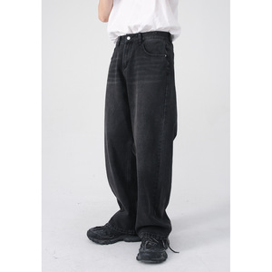 <span class=keywords><strong>Jean</strong></span> en denim pour homme, taille mi-haute, <span class=keywords><strong>coupe</strong></span> <span class=keywords><strong>droite</strong></span>, noir et <span class=keywords><strong>gris</strong></span>, jambe large, style coréen, décontracté, toutes saisons - Product Image 2