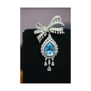 Luxury 925 Sterling <b>Silver</b> Royal Aquablue Pear Shape CZ <b>Brooch</b> for Wedding Engagement Party Gift - Product Image 1