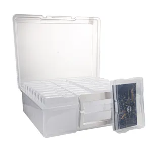 29514 Plastic Transparent photo 16 case 4" x 6" photo boxes keeper craft organizer storage box with handle