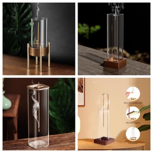 Porta Incenso Anti-Cenere per Bastoncini con Raccoglitore di Cenere in Vetro Rimovibile, Porta Incenso Capovolto con Base in Legno Naturale Marrone - Product Image 5