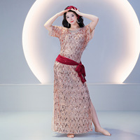 Robe longue à sequins pour danse Saidi 2026, costume de performance de danse du ventre Baladi Cane Dance avec ceinture assortie pour femmes