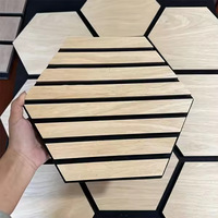 Panneaux acoustiques en placage de bois avec des polygones entrelacés et des motifs répétitifs pour des effets muraux dynamiques