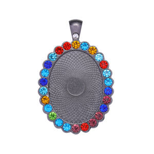 Liontin kalung berlian berlapis emas grosir 18x25mm baki <span class=keywords><strong>Bezel</strong></span> 22*30mm Resin Oval Cabochons waktu dasar paduan batu permata - Product Image 5