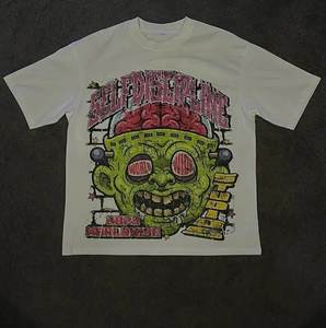 American Cartoon Graphic Silk Screen Printed Loose Fit <span class=keywords><strong>Hostel</strong></span> Plaster Gothic T-Shirt Couple Y2k Korean Menswear - Product Image 1