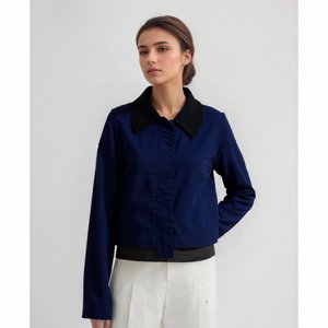 Femmes 2025 Printemps Nouveau Eco-Friendly Cotton <span class=keywords><strong>Chic</strong></span> Fashion Spliced Collar Coat Vintage Long Sleeve Pockets Casual Female Outerwear - Product Image 1