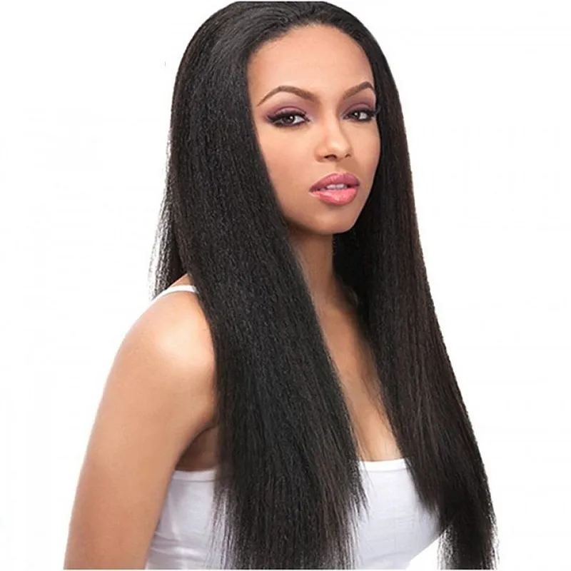Wholesale 150% Density Indian Remy Hair Yaki Straight Natural Color 13 × 6 Lace Frontal Wigs Glueless Pre PluckedとBaby Hair