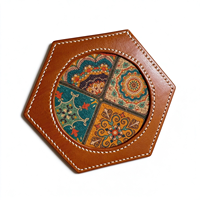 Sous-verre personnalisé en cuir PU imprimé motif artistique pour hôtel et restaurant, style vintage, idéal comme cadeau d'entreprise
