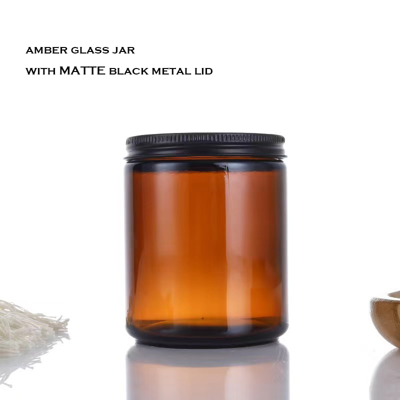 Barattolo ambrato con coperchio in alluminio nero opaco