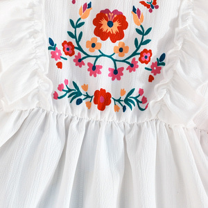 Elegant <b>White</b> Princess Dress for Girls 2-8 Years Summer Fashionable Kids Clothing With <b>Lace</b> Sleeves Printed Flower for Parties - Product Image 4